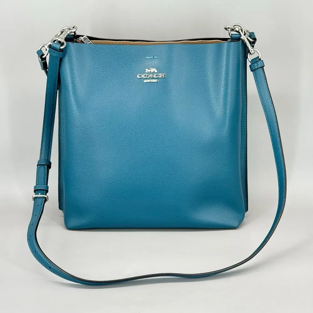 Coach Mollie Bucket Bag 22 Teal Blue Leather Duffle Shoulder Bag Purse